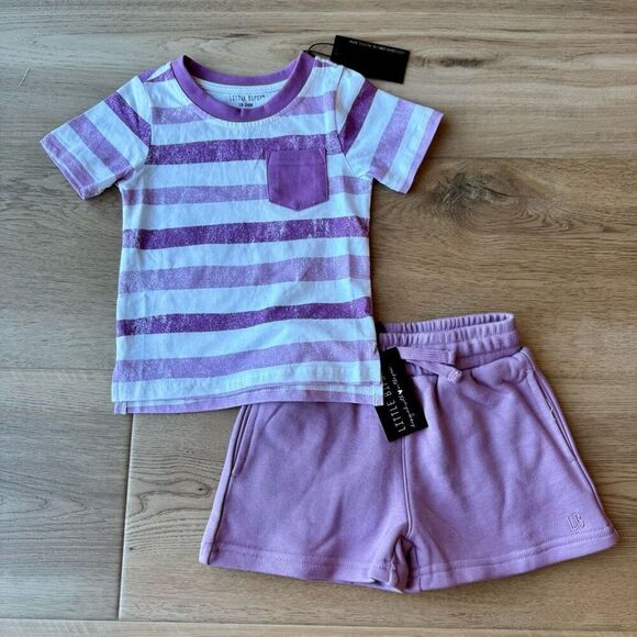 NWT Little Bipsy Toddler Girls Purple Striped Pocket Tee and Shorts - Picture 2 of 6
